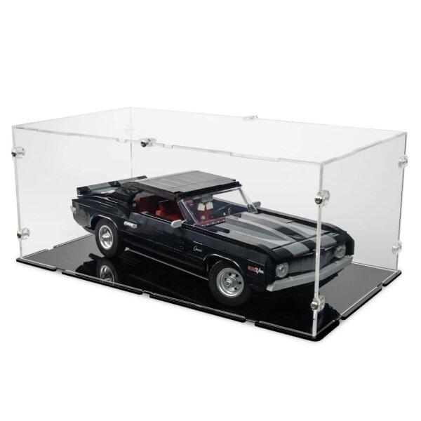 Display in acrilico per LEGO&reg; 10304 Chevrolet Camaro Z28 (con fondo nero)