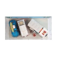 Pr&eacute;sentoir acrylique XXL pour LEGO&reg; 10220/10279/10252 Volkswagen T1/T2 & Beetle (avec image darri&egrave;re-plan - Plage de jour)