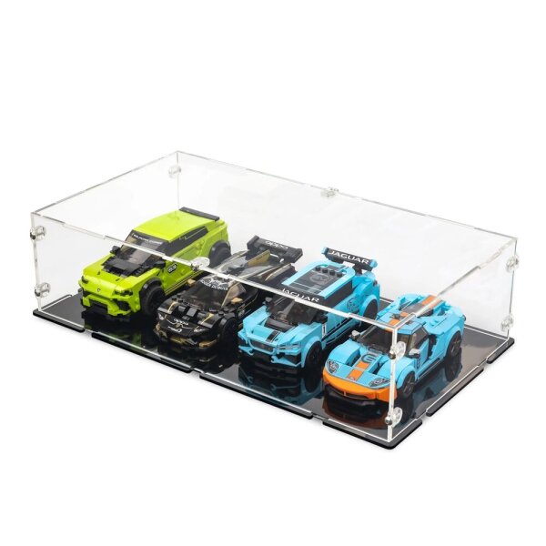 Acryl-Display XL f&uuml;r 4 x LEGO&reg; Speed Chamions Modele nebeneinander (Mit schwarzem Boden)