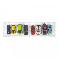 Display in acrilico XL per 8 modelli LEGO&reg; Speed Champions affiancati (con base nera)
