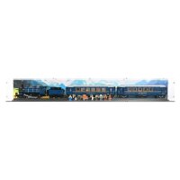Pr&eacute;sentoir en acrylique pour LEGO&reg; 21344 LOrient Express (avec image darri&egrave;re-plan et base noire)