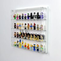 Pr&eacute;sentoir mural en acrylique pour 40 figurines LEGO&reg; (avec fond blanc)