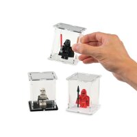 Display in in acrilico per 1 minifigure LEGO&reg; (con base trasparente e 2 brochie)