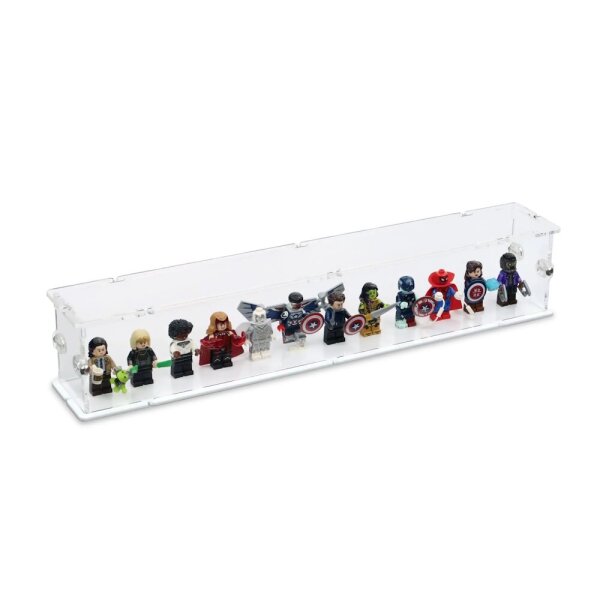 Display in acrilico per 12 minifigure LEGO&reg; (con base bianca e borchie)