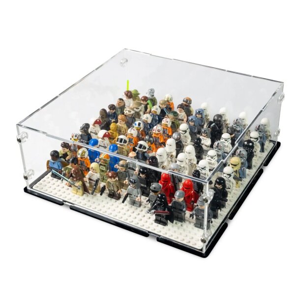 Acryl-Display f&uuml;r LEGO&reg; Minifguren f&uuml;r eine  32x32 Platte (Mit schwarzem Boden)