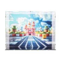 Vitrine en acrylique pour LEGO&reg; 72037 Mario Kart - Mario et Kart standard (image de fond et base noire)