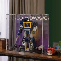Acrylic display for LEGO&reg; 10358 Transformers: Soundwave (With background image & black base)
