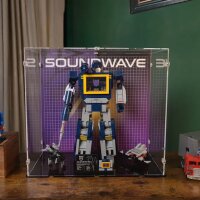 Acrylic display for LEGO&reg; 10358 Transformers: Soundwave (With background image & black base)