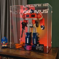 Display acrilico per LEGO&reg; 10302 Transformers: Optimus Prime  (con immagine di sfondo e base nera)