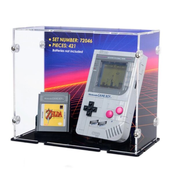 Acryl-Display f&uuml;r LEGO&reg; 72046 Nintendo Game Boy (Mit Hintergrundbild & schwarzem Boden)