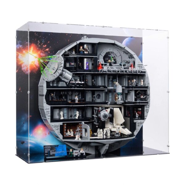 Acrylic display for LEGO&reg; 75419 Star Wars - UCS Death Star  (With background image & black base)