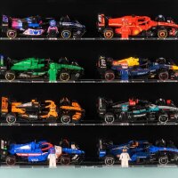 Acryl-Wand-Display f&uuml;r LEGO&reg; f&uuml;r 10 Speed Champions F1 Serie  (Mit schwarzem Hintergrund)