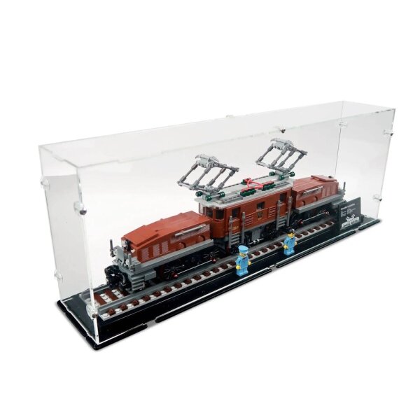 Acrylic display for LEGO&reg; 10277 Crocodile Locomotive (With black floor)