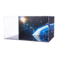 Pr&eacute;sentoir en acrylique pour LEGO&reg; 10356 Star Trek: U.S.S. Enterprise NCC-1701-D (Avec image de fond, base noire et 2 supports)
