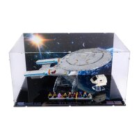 Pr&eacute;sentoir en acrylique pour LEGO&reg; 10356 Star Trek: U.S.S. Enterprise NCC-1701-D (Avec image de fond, base noire et 2 supports)