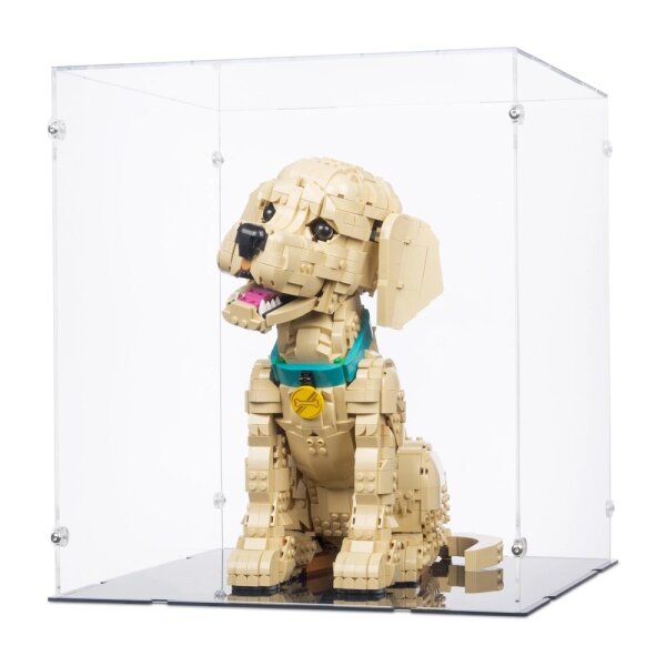 Display in acrilico per LEGO&reg; 11384 Cucciolo di Golden Retriever (con fondo nero)