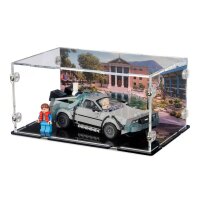 Acryl-Display f&uuml;r LEGO&reg; 77256 Zeitmaschine aus Zur&uuml;ck in die Zukunft (Mit Uhrenturm Hintergrundbild & St&auml;nder f&uuml;r 2 Platzierungsvarianten)