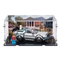 Acryl-Display f&uuml;r LEGO&reg; 77256 Zeitmaschine aus Zur&uuml;ck in die Zukunft (Mit Uhrenturm Hintergrundbild & St&auml;nder f&uuml;r 2 Platzierungsvarianten)
