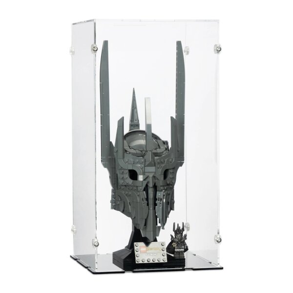 Pr&eacute;sentoir en acrylique pour LEGO&reg; 11373 Le Seigneur des Anneaux -le casque de Sauron (avec fond noir)