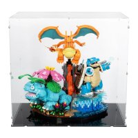 Pr&eacute;sentoir en acrylique pour LEGO&reg; 72153 Pok&eacute;mon Florizarre, Dracaufeu et Tortank (avec fond noir)