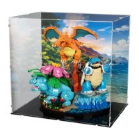 Acryl-Display f&uuml;r LEGO&reg; 72153 Pok&eacute;mon Bisaflor, Glurak und Turtok  (Mit Hintergrundbild & schwarzem Boden)