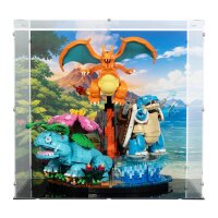 Acryl-Display f&uuml;r LEGO&reg; 72153 Pok&eacute;mon Bisaflor, Glurak und Turtok  (Mit Hintergrundbild & schwarzem Boden)