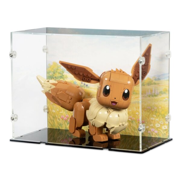 Display in acrilico per LEGO&reg; 72153 Pok&eacute;mon Eevee  (con immagine di sfondo e base nera)