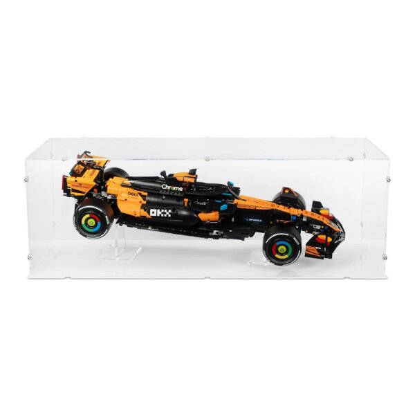 Display acrilico XL per LEGO&reg; 42228 Auto McLaren MCL39 F1 (con fondo bianco e 2 supporti in acrilico)