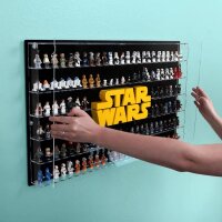 Display da parete in acrilico per 128 minifigure LEGO&reg; Star Wars e logo Star Wars 75407 (con sfondo nero)