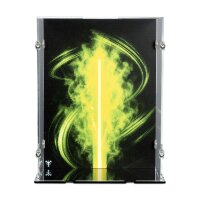 Pr&eacute;sentoir en acrylique pour LEGO&reg; 75438 Star Wars - Le buste de Yoda (avec image darri&egrave;re-plan et base noire)