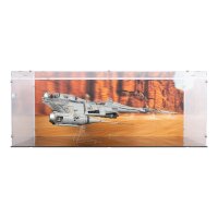 Display & supporto 2in1 in acrilico per LEGO&reg; 75442 Star Wars - N-1 Starfighter del Mandaloriano (con immagine di sfondo e base nera)