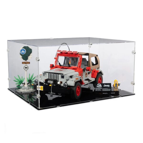 Acrylic display for LEGO&reg; 77984 Jurassic Park Jeep Wrangler (With black floor)