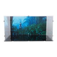 Pr&eacute;sentoir en acrylique pour LEGO&reg; 77984 Jurassic Park Jeep Wrangler (avec image darri&egrave;re-plan et base noire)
