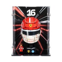 Acrylic display for LEGO&reg; 43014 Scuderia Ferrari HP Charles Leclerc Helmet (With background image & black base)
