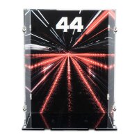 Display in acrilico per LEGO&reg; 43022 Casco di Lewis Hamilton Scuderia Ferrari HP (con immagine di sfondo e base nera)