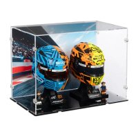 Acryl-Display f&uuml;r 2 x LEGO&reg; F1 Helme (Mit Hintergrundbild & schwarzem Boden)