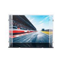 Acryl-Display f&uuml;r 2 x LEGO&reg; F1 Helme (Mit Hintergrundbild & schwarzem Boden)