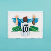 Pr&eacute;sentoir mural en acrylique pour LEGO&reg; 43018 Lionel Messi &ndash; La c&eacute;l&eacute;bration (avec fond blanc)