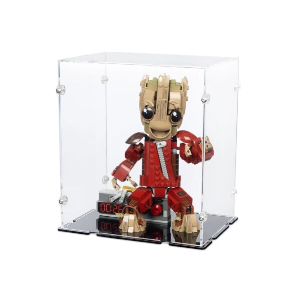 Pr&eacute;sentoir en acrylique pour LEGO&reg; 76341 Groot en tenue de Ravageur (avec fond noir)