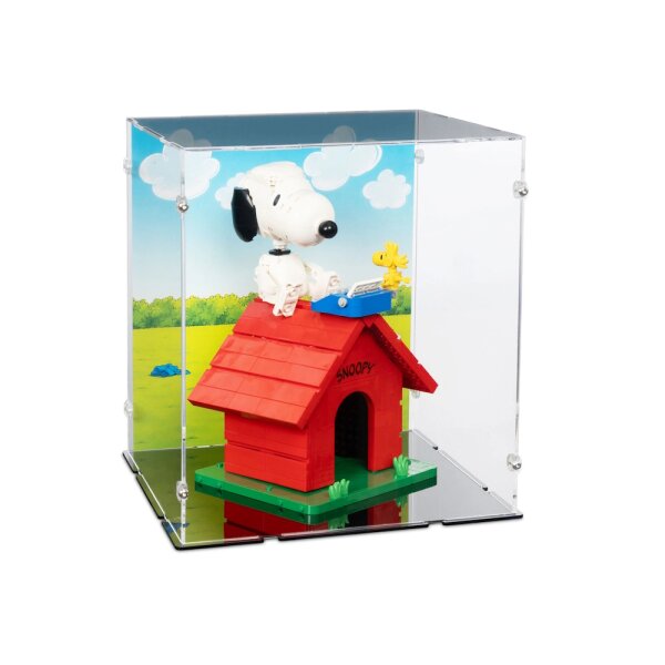 Acrylic display for LEGO&reg; 21368 Peanuts - Snoopys Doghouse (With background image & black base)