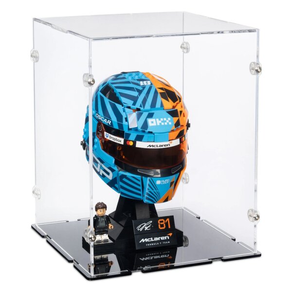 Acryl-Display f&uuml;r LEGO&reg; 43014 McLaren Mastercard F1 Team Oscar Piastri Helm (Mit schwarzem Boden)