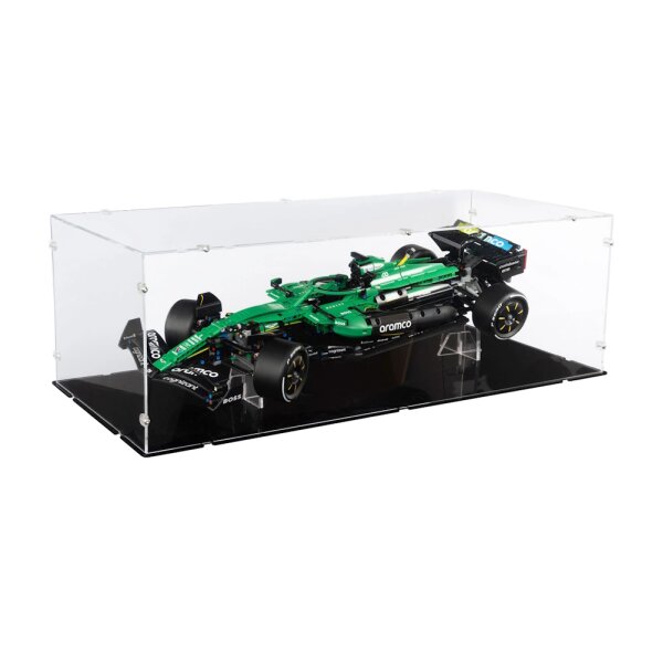 Pr&eacute;sentoir et support XL en acryliquepour LEGO&reg; 42240 Voiture Aston Martin Aramco AMR25 F1 (avec fond noir)