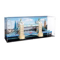 Pr&eacute;sentoir en acrylique pour LEGO&reg; 21067 Tower Bridge (Avec image de fond et base noire)