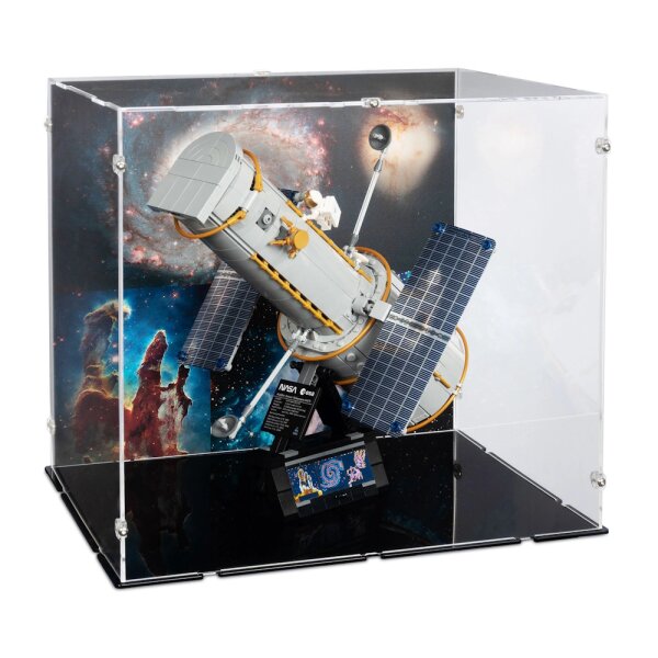 Acryl-Display f&uuml;r LEGO&reg; 11382 Hubble-Weltraumteleskop (Mit Hintergrundbild & schwarzem Boden)