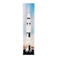 Pr&eacute;sentoir en acrylique pour LEGO&reg; 21309/92176 NASA Apollo Saturn V (Avec image de fond et base noire)